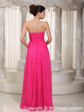 2013 Hot Pink Chiffon Ruches Long Prom Dress for Cheap