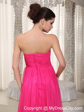 2013 Hot Pink Chiffon Ruches Long Prom Dress for Cheap