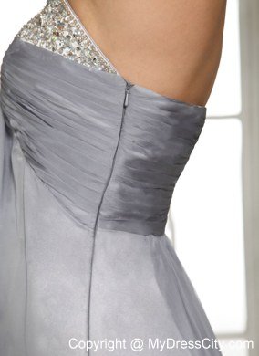 2013 Gray Strapless Chiffon Long Prom Dresses with Side Zipper