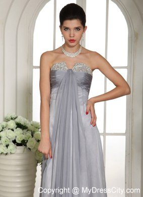 2013 Gray Strapless Chiffon Long Prom Dresses with Side Zipper