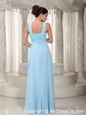 Blue and Purple Straps Chiffon Prom Dress with Ruches and Beading