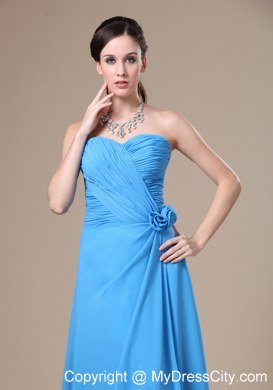 2013 Cheap Teal High Slit Sweetheart Ruches and Flowers Prom Dress