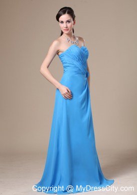 2013 Cheap Teal High Slit Sweetheart Ruches and Flowers Prom Dress