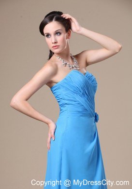 2013 Cheap Teal High Slit Sweetheart Ruches and Flowers Prom Dress