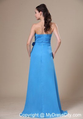 2013 Cheap Teal High Slit Sweetheart Ruches and Flowers Prom Dress