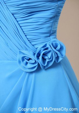 2013 Cheap Teal High Slit Sweetheart Ruches and Flowers Prom Dress