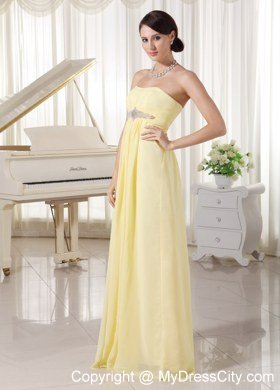 Light Yellow Chiffon Beaded 2013 Junior Prom Dress with Floor-length