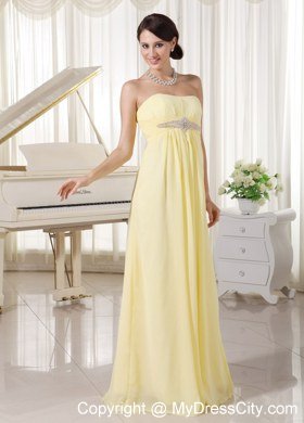 Light Yellow Chiffon Beaded 2013 Junior Prom Dress with Floor-length