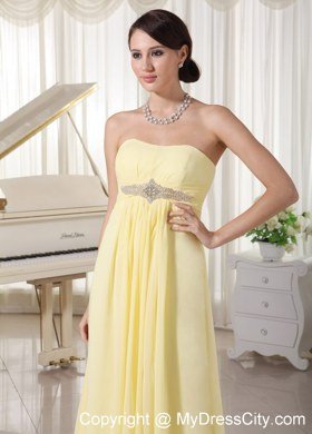 Light Yellow Chiffon Beaded 2013 Junior Prom Dress with Floor-length