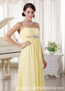 Light Yellow Chiffon Beaded 2013 Junior Prom Dress with Floor-length