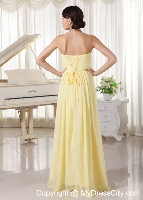 Light Yellow Chiffon Beaded 2013 Junior Prom Dress with Floor-length