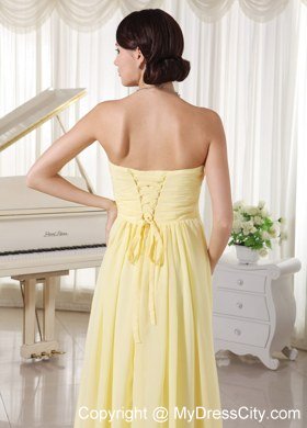 Light Yellow Chiffon Beaded 2013 Junior Prom Dress with Floor-length