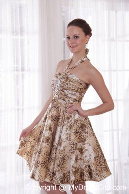 Sexy A-Line Halter Short Prom Gown Knee-length with Printing