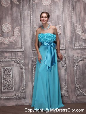 Teal Sash Ruffles Junior Prom Gown Chiffon with Floor-length for Girl