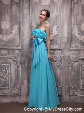 Teal Sash Ruffles Junior Prom Gown Chiffon with Floor-length for Girl