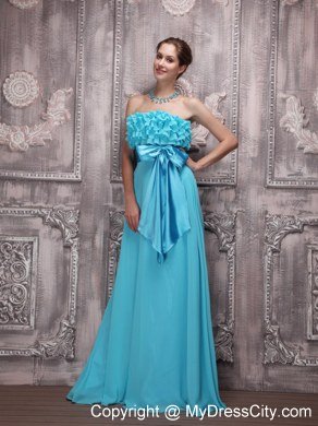 Teal Sash Ruffles Junior Prom Gown Chiffon with Floor-length for Girl