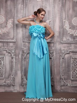 Teal Sash Ruffles Junior Prom Gown Chiffon with Floor-length for Girl