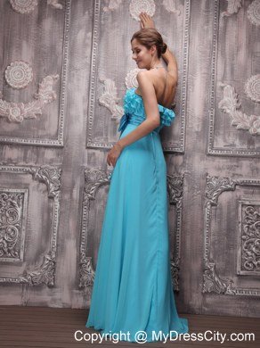 Teal Sash Ruffles Junior Prom Gown Chiffon with Floor-length for Girl