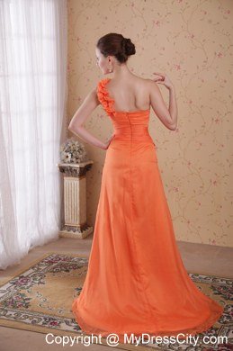 Orange Red Flower One Shoulder Chiffon Prom Dress with Ruches