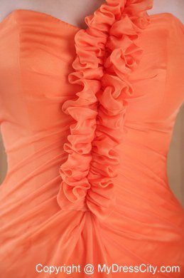 Orange Red Flower One Shoulder Chiffon Prom Dress with Ruches