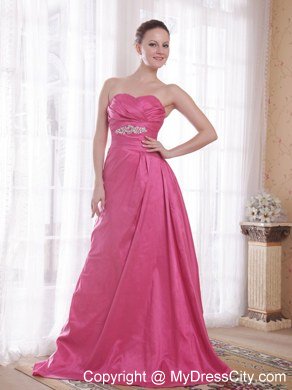 Hot Pink A-Line Beading Prom Dress with Sweetheart Court Train