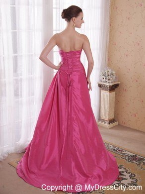 Hot Pink A-Line Beading Prom Dress with Sweetheart Court Train