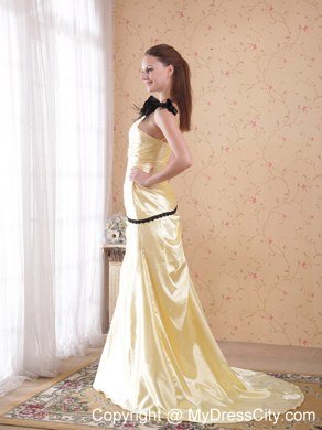 Light Yellow Prom Dress with Column Flower One Shoulder 2013