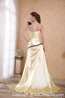 Light Yellow Prom Dress with Column Flower One Shoulder 2013