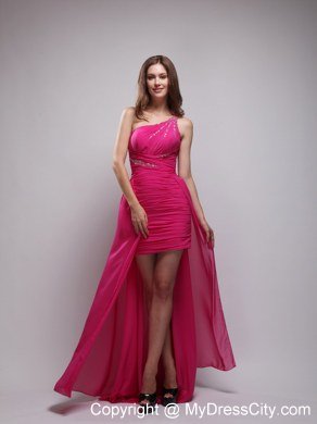 Fuchsia Asymmetrical One Shoulder High-low Ruches Prom Dress