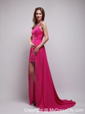 Fuchsia Asymmetrical One Shoulder High-low Ruches Prom Dress