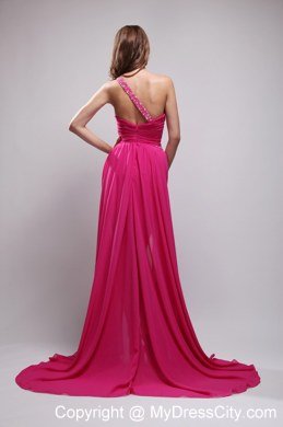 Fuchsia Asymmetrical One Shoulder High-low Ruches Prom Dress