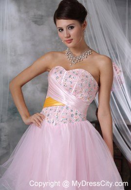 Beaded Decorate Bodice Baby Pink Short Prom Dress For 2013