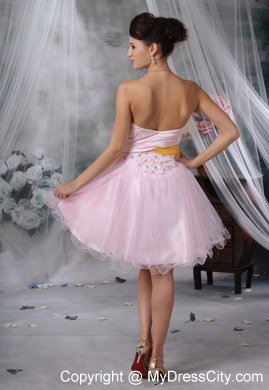 Beaded Decorate Bodice Baby Pink Short Prom Dress For 2013