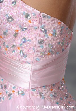 Beaded Decorate Bodice Baby Pink Short Prom Dress For 2013