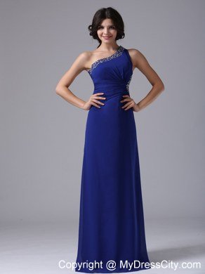 Peacock Blue One Shoulder Beading Prom Dress with Side Cut Out