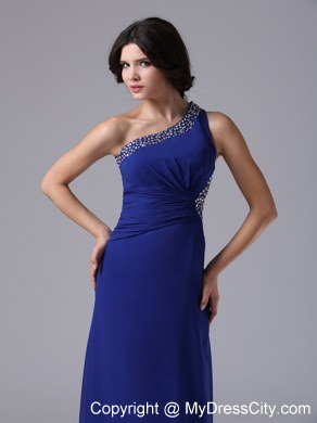 Peacock Blue One Shoulder Beading Prom Dress with Side Cut Out