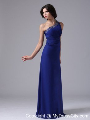 Peacock Blue One Shoulder Beading Prom Dress with Side Cut Out