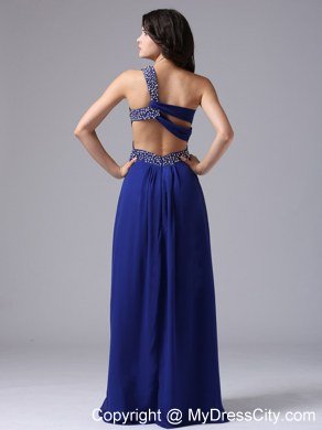 Peacock Blue One Shoulder Beading Prom Dress with Side Cut Out