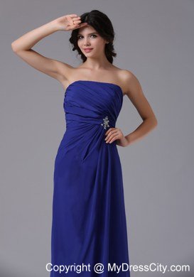 Strapless Peacock Blue For Prom Gown With Ruches Beading on Sale