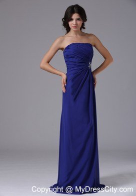 Strapless Peacock Blue For Prom Gown With Ruches Beading on Sale