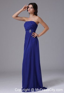 Strapless Peacock Blue For Prom Gown With Ruches Beading on Sale