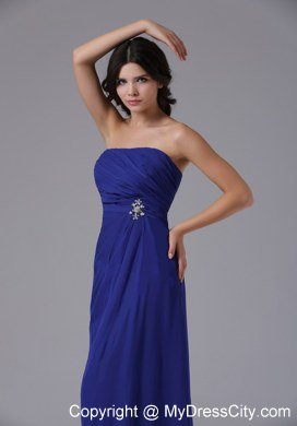 Strapless Peacock Blue For Prom Gown With Ruches Beading on Sale