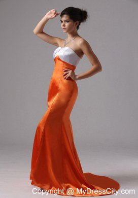 2013 Mermaid Orange Red Taffeta For 2013 Prom Dress with Long