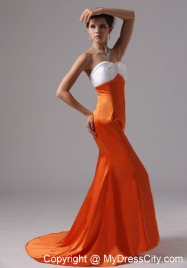 2013 Mermaid Orange Red Taffeta For 2013 Prom Dress with Long