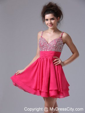 Straps Beaded Decorate Bust Short Junior Prom Dress with Chiffon