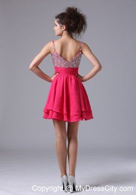 Straps Beaded Decorate Bust Short Junior Prom Dress with Chiffon