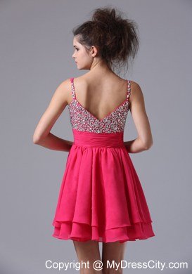 Straps Beaded Decorate Bust Short Junior Prom Dress with Chiffon