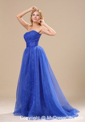 2013 Plus Size Prom dress with Blue Organza Strapless Brush Train