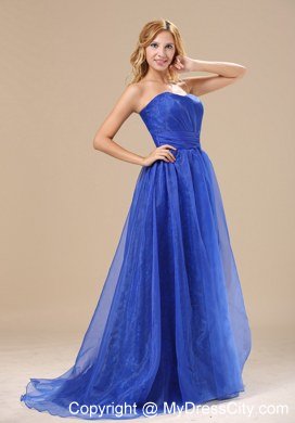 2013 Plus Size Prom dress with Blue Organza Strapless Brush Train