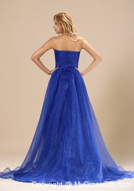 2013 Plus Size Prom dress with Blue Organza Strapless Brush Train